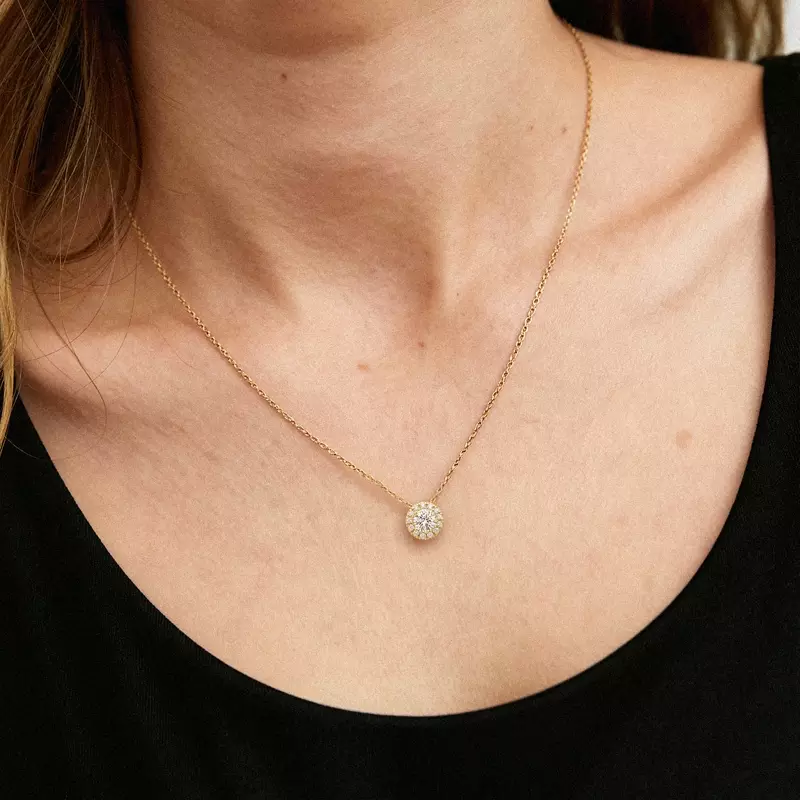 14K White Gold Round Lab Diamond Halo Necklace